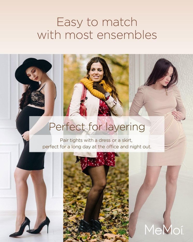 MeMoi Maternity Sheer Pantyhose for Women, Extra Large Waist Pregnancy Shapewear, 12 Denier - Sizes Small to Q2, Nude, Large/X-Large - Image 4